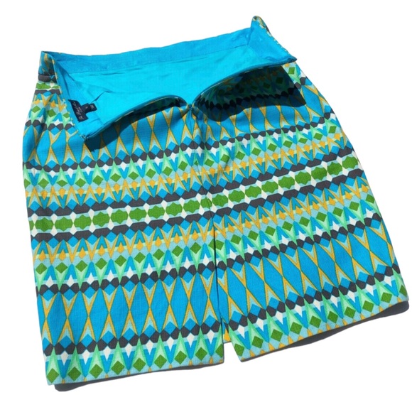 J Crew Pencil Skirt Turquoise And Green Cotton Print, Size 6 EUC - Picture 5 of 16